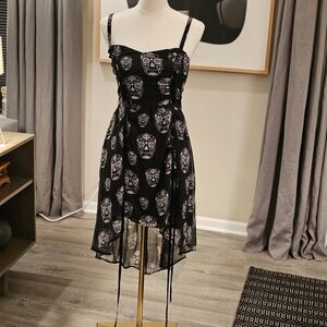 Royal Bones Black and White Skull High Low Dress